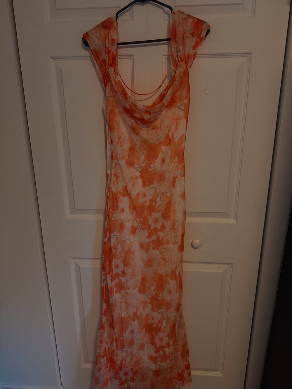 Orange Floral Cowl Neck Maxi Dress - Women's